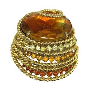 Vintage Corocraft Rhinestone Brooch Stacking Topaz Glass Signed‎ Jewelry